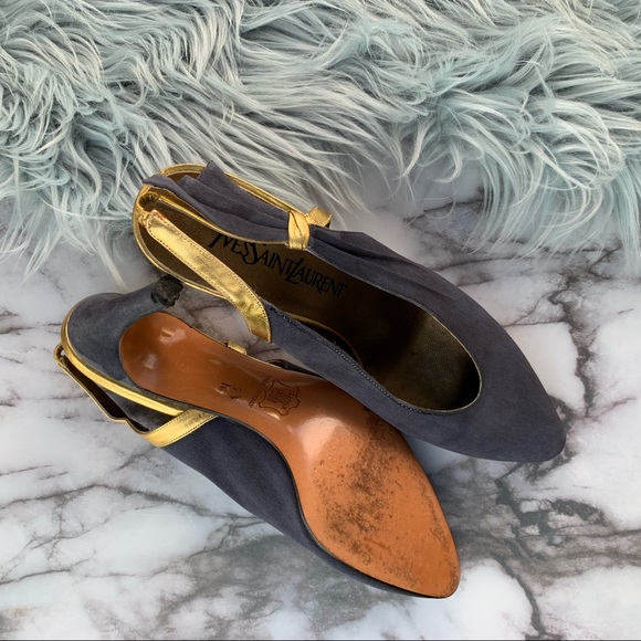 SOLD✨VTG Yves Saint Laurent Navy/Gold Fabric Sling - Picture 7 of 8